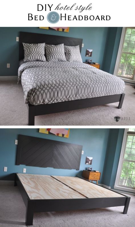 Hotel Style Bedding, Frames Diy, King Size Platform Bed, Diy Platform Bed, Murphy Bed Plans, Bed Platform, Diy Bed Frame, Diy Headboards, Casa Vintage