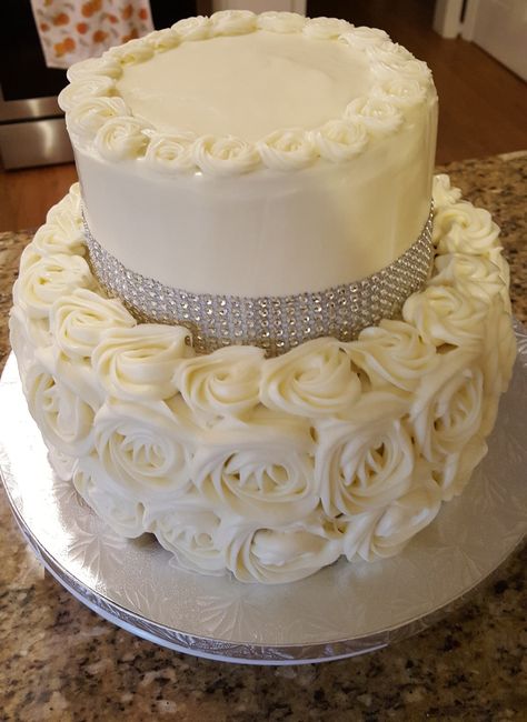 Rosette wedding cake White Rossette Cakes Birthday, Wedding Cake Rosette, Easy Rosette Cake, Wedding Cake 2 Tier, Rosette Wedding Cake 2 Tier, 2 Tier Rosette Cake, Rosette Wedding Cake, Amaretto Sour Recipe, 3 Tier Rosette Wedding Cake