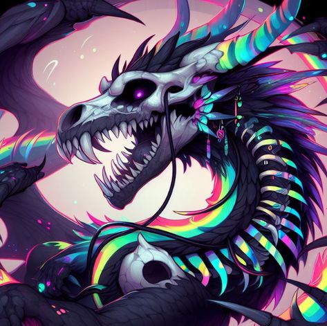 Black Mythical Creatures, Skull Creature, Rainbow Dragons, Rainbow Dragon, Dragon Horse, Mythical Creatures Fantasy, Dragon Artwork Fantasy, Dragon Sketch, Mythical Animal