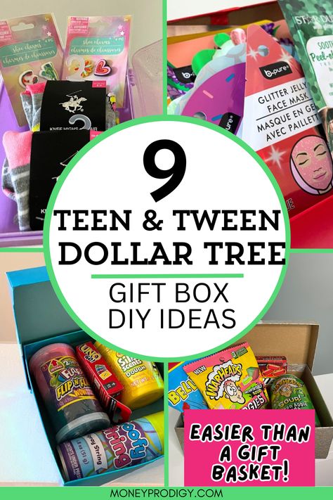 Dollar Tree teen gift box ideas - these are the new gift basket! Much easier to put together, SO cute, and really great themes that your teenager will LOVE to receive. Great for birthdays, Christmas, sleepover gift, summer Grandparents' house box of goodies, and more. Goody Box Ideas, Birthday Gift Dollar Tree, Cheap Teen Christmas Gifts, Cute Dollar Tree Gift Ideas, Back To School Gift Basket For Teens, Gift Basket For Teen Boy, Dollar Tree Sleepover Ideas, Sleepover Basket Ideas, Back To School Basket For Teens