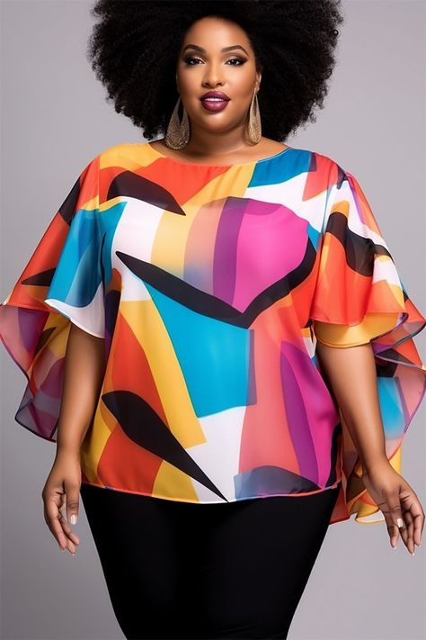 Chiffon Top Styles, Chiffon Blouses Designs, Plus Size Business Casual, Plus Size Business, Business Casual Summer, 2piece Outfits, Blouse Casual Fashion, Chic Dress Classy, Petal Sleeve