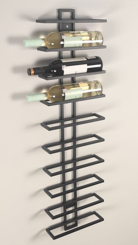 Listing is fors of wall mounted wine bottle holder. Holds 10 wine bottles. All items are hand made! -Made from 10x10 mm ( 3/8 x 3/8  inches) steel tubing -Height 100 cm -       Various finishing options available -All items are carefully packed to ensure safe delivery -       Fast and convenient delivery with courier (DPD, Fedex or GLS) Finishing options: Matt black powdercoat Matt white powdercoat Copper powdercoat Gold / Brass powdercoat We can also do custom color powdercoat finish, please fe Modern Wall Wine Rack, Wood Wine Rack Diy, Wine Bottle Holder Wall, Wine Storage Wall, Concrete Creations, Mounted Wine Rack, Wine Bottle Wall, Beer Storage, Wine Cellar Design