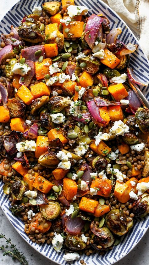 Roasted Vegetable Lentil Salad, Warm Lentil Salad, Warm Salad Recipes, Roasted Veggie Salad, Roasted Vegetable Salad, Maple Mustard, Warm Salad, Mustard Dressing, Winter Vegetables