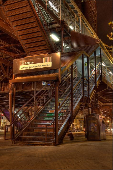 Chicago L Train Station Chicago L Train, Chicago Train, Chicago L, Gotham City, Romeo And Juliet, Train Station, Stairs, Chicago, Train