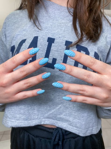 Blue Nails White Dots, Polka Dot Nails Blue, Nails With White Dots, Blue Nails With White, Nails With White, Dot Nails, Blue Tips, Polka Dot Nails, Dots Nails