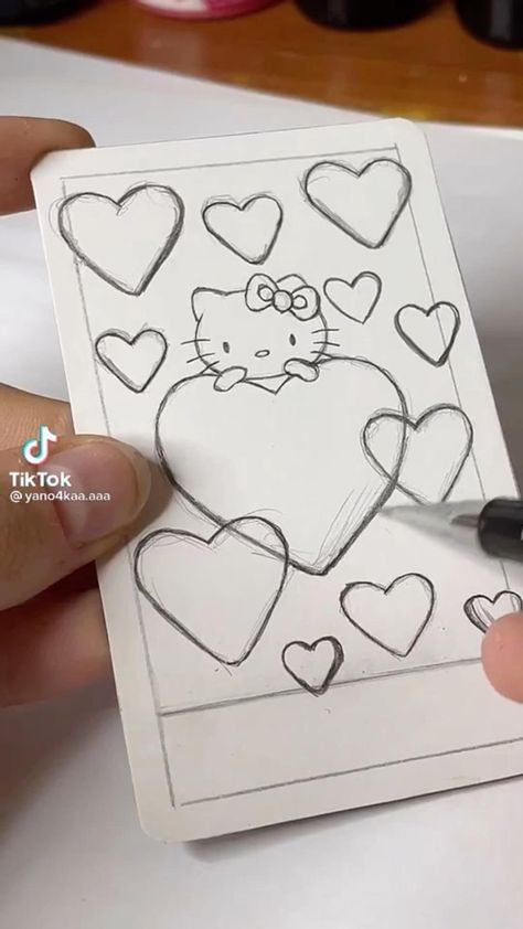 Drawing Kitty, Drawing Mini, Kitty Drawing, Hello Kitty Drawing, Mini Drawings, Dessin Adorable, Mini Canvas Art, Tutorial Diy, Simple Doodles