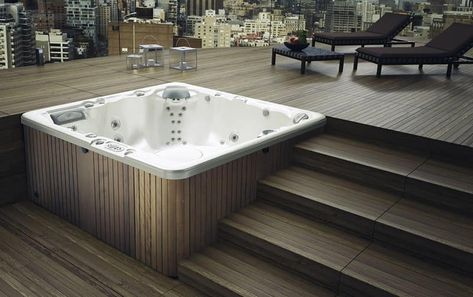 Spa Exterior, Whirlpool Deck, Hot Tub Deck Design, Hot Tub Steps, Hot Tub Landscaping, Deck Piscina, Hot Tub Designs, Hot Tub Patio, Hot Tub Deck