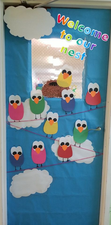 Welcome Door For Preschool, 2023 Classroom Door Ideas, Nursery Classroom Door Decoration Ideas, Welcome Board For Classroom, Kindergarten Classroom Door Decor, Door Decorations For Preschool Classroom, Spring Preschool Door, Classroom Decor Spring, Spring Classroom Theme