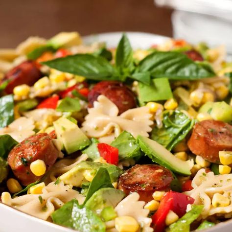 Kielbasa Pasta Salad with Lemon Basil Dressing Lemon Basil Dressing, Smoked Kielbasa, Kielbasa Pasta, Kielbasa Recipes, Prep Meals, Salad With Lemon, Summer Picnics, Ambrosia Salad, Pasta Salad Recipe