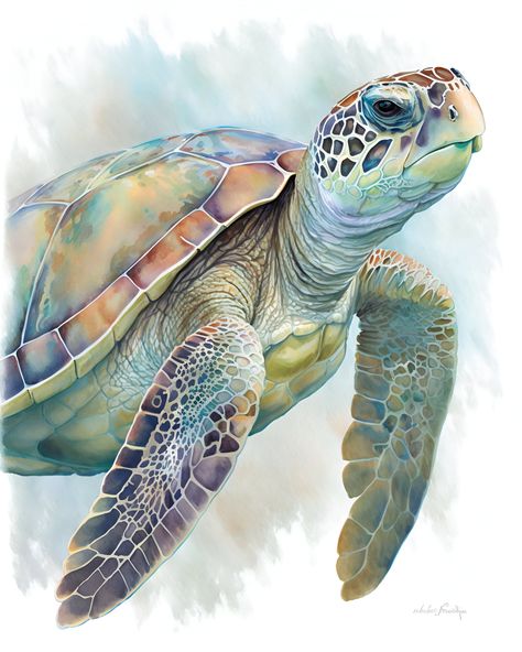 Turtle Printable, Watercolour Art, Digital Art Print, Wall Décor, Sea Turtle, Printable Wall Art, Digital Art, Instant Download, Pastel