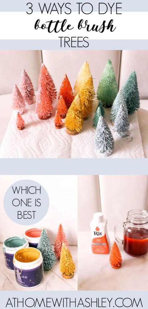 Trees Diy, Rainbow Diy, Bottle Brush Christmas Trees, Rit Dye, Budget Decorating, Brush Trees, Beautiful Trees, Diy Christmas Decorations, Latex Paint