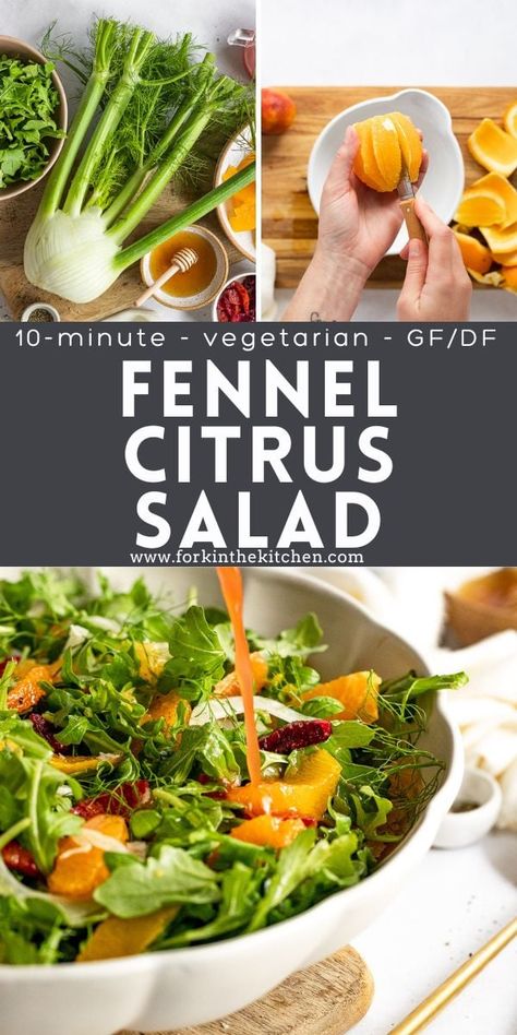 You'll fall in love with this light and refreshing Fennel and Citrus Salad with a homemade citrus vinaigrette dressing. It's easy to make in just about 10 minutes, with three citrus varieties, crunchy fennel, and peppery arugula. Easily customizable, it makes an excellent side dish or simple lunch. Citrus Vinaigrette Dressing, Easy Side Salad, Salad With Fennel, Salad Arugula, Recipe For Lunch, Great Salad Recipes, Crab Salad Recipe, Paleo Soup, Noodle Salad Recipes