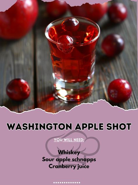 🍏🍸 Savor the tangy snap of a Washington Apple Shot! Crisp, refreshing, and slightly tart. #WashingtonAppleShot Washington Apple Shot Ingredients: Whiskey (1/2 oz (15 ml)) Sour apple schnapps (1/2 oz (15 ml)) Cranberry juice (1/2 oz (15 ml)) Instructions: Combine all ingredients in a shaker with ice. Shake and strain into a shot glass. 🍎🍹 Dive into this fruity delight, perfect for any celebration! #AppleShot Washington Apple Shot, Delight Drink, Apple Shots, Halloween Party Recipes, Apple Schnapps, Halloween Shots, Liqueur Recipes, Washington Apple, Light Lunches