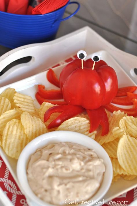 Lobster Party, Crab Party, Red Pepper Dip, Pepper Dip, Stuffed Pepper Dip, Science Birthday, Party Dips, Party Food Platters, Mad Science