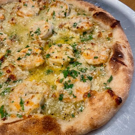 Shrimp Scampi Pizza Shrimp Scampi Pizza, Scampi Pizza, Fancy Pizza, Sourdough Pizza Crust, Recipes List, Pizza Ideas, Seafood Stock, Pizza Special, Gourmet Pizza