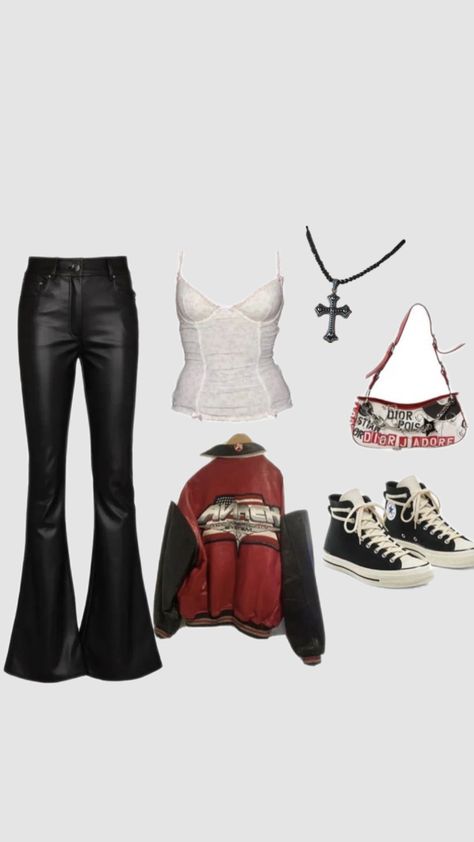 #rockstargf #rockstargirlfriend #outfit #aesthetic #fit #rockstargfoutfit #rocknroll #arabella #red #black #leather #vibes #rockstargirlfriendoutfit #necklace #bracelet #80s #concert #outfitcheck Pop Rock Aesthetic Outfits, Rock Aesthetic Outfits, Outfit 2000s Style, 80s Concert, 2000s Fits, Rock And Roll Girl, Rocker Outfit, Aesthetic Fit, Rock Aesthetic