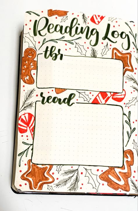 December Reading Journal Spread, December Reading Journal, Bullet Journal Reading Log, Bujo Christmas, Journal Reading Log, December Reading, December Bullet Journal, Book Reading Journal, Collection Ideas