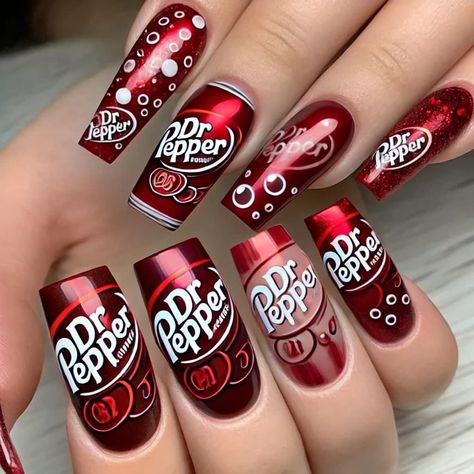 Dr Pepper Nails, Dr Pepper Stuff, Dr Pepper Christmas, Makayla Core, Flaming Dr Pepper, Doctor Pepper, Country Acrylic Nails, Halloween Acrylic Nails, Pretty Pens