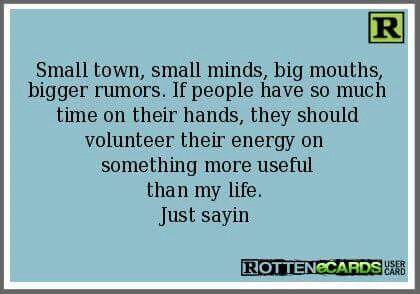 @jameyjeanphoto , chin up buttercup. People can be jerks sometimes, don't let it drag you down. Small Town Quotes, Quotes About Rumors, Big Mouths, Gossip Quotes, Now Quotes, Carroll County, Small Minds, Funny Ecards, Big Mouth