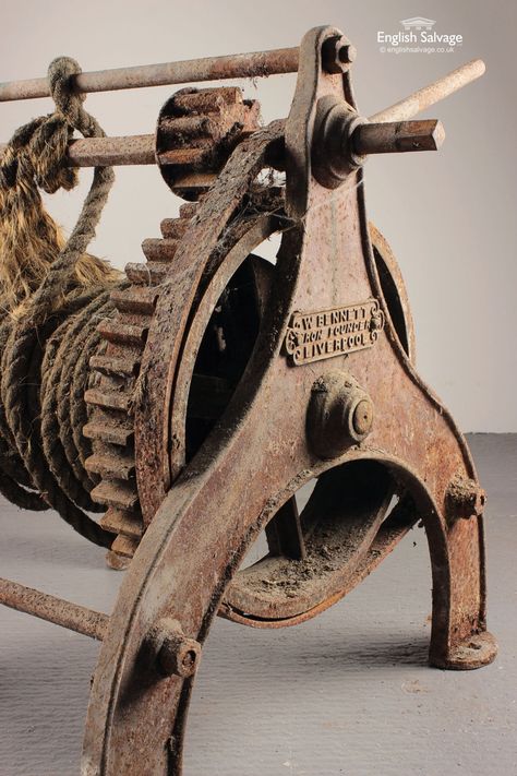 Antique Ship Winch with Pulley Wheels Hay Trolley, 3d Topology, Tractor Seats, Waterfall Pictures, Reclaimed Doors, Antique Garden, Architectural Pieces, Texture Inspiration, Old Tools