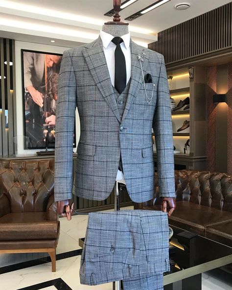 Checked Suits Men, 3 Piece Suit For Men, 3 Piece Suit Wedding, Mens Fashion Suits Casual, Blazer Outfits Men, Suits Casual, Suits Men Business, Italian Suit, Suits Men