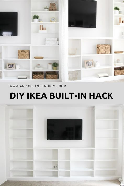 Ikea Built In Hack, Built In Hack, Ikea Closet Hack, Billy Ikea, Ikea Built In, Ikea Billy Bookcase Hack, Ikea Living Room, Ikea Hack Ideas, Ikea Billy Bookcase