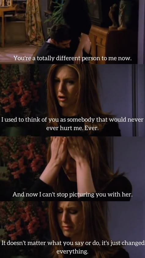 The most heartbreaking and iconic break up scene from Friends. Rachel Quotes, Friends Ross And Rachel, Rachel And Ross, Ross And Rachel, Breakup Quotes, Friends Quotes, Movie Quotes, Thinking Of You, Quotes