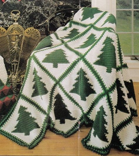 Motifs Afghans, Christmas Tree Crochet, Crochet Christmas Trees Pattern, Christmas Afghan, Christmas Crochet Blanket, Tree Crochet, Crochet Tree, Crochet Christmas Trees, Crochet Vintage