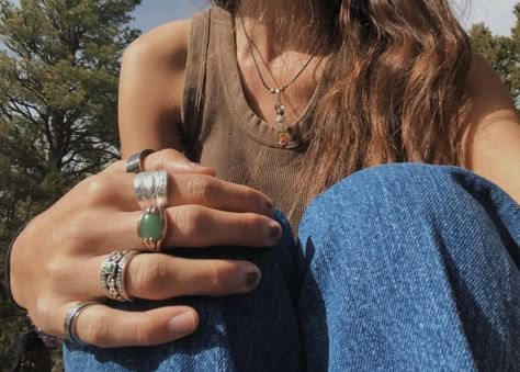 Granola Girl Rings, Granola Rings, Mood Ring Aesthetic, Surf Jewelry, Rock Rings, Hippie Rings, Dope Jewelry, Funky Jewelry, Granola Girl