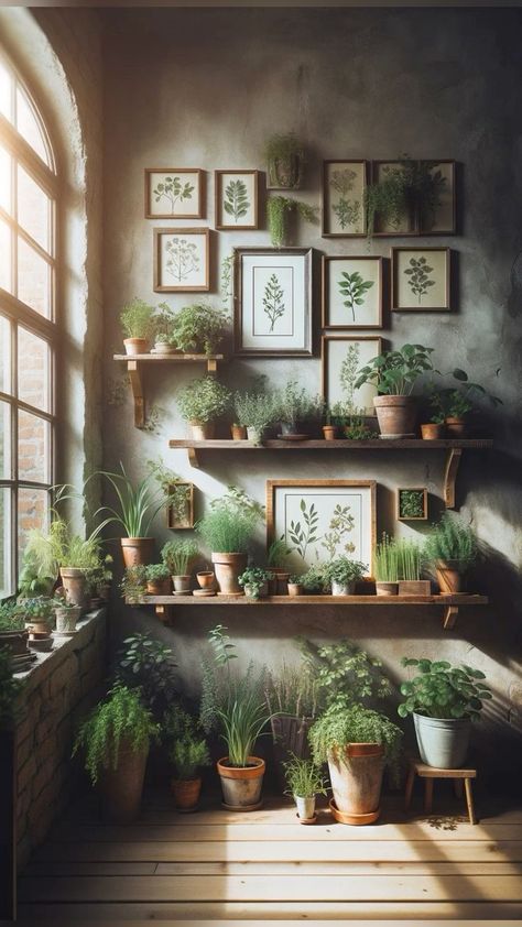 Botanic Decor, Botanical Library, Botanical House, Gothic Cottagecore, Botanical Aesthetic, Framed Botanical Prints, Antique Shelves, Rustic Shelf, Redecorate Bedroom