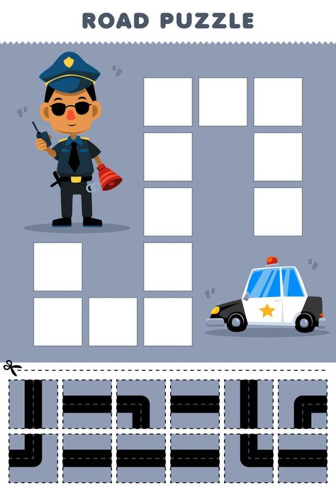 Police Activities For Kids, Car Printable, Puzzle Printable, Police Activities, Free Printable Puzzles, Community Helpers Theme, Preschool Workbooks, Homeschool Preschool Activities, Game For Children