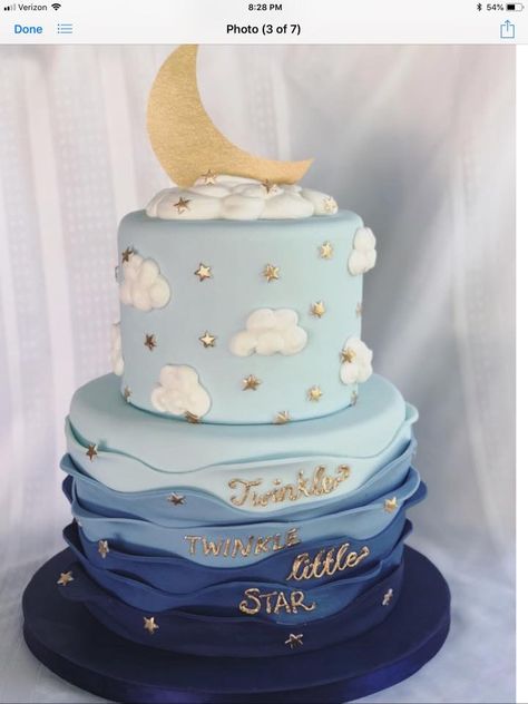 Cloud Theme Baby Shower Cake, Over The Moon Baby Shower Decorations, Over The Moon Cake Ideas, Twinkle Little Star Baby Shower Cake, Cloud Theme Baby Shower Ideas Boy, Moon And Stars Baby Shower Cake, Moon And Stars Baby Shower Theme Boys, Space Baby Shower Cake, Over The Moon Baby Shower Cake