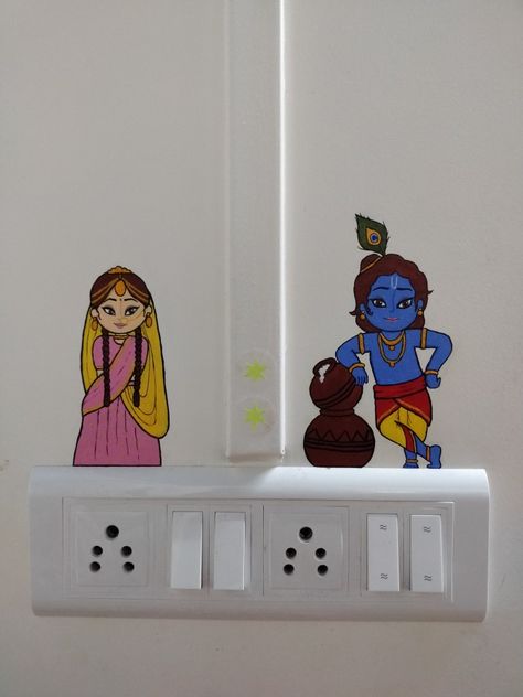 Switch Board Decoration, Wall Penting Art Beautiful, Switchboard Drawing, Swichbord Drawing, Switch Board Art Ideas Easy, Switchboard Art Design, Switch Board Painting Wall Art, Creative Switch Board Art, Radha Krishna Wall Painting