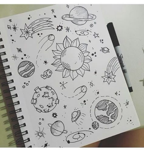 Flowers Art Drawing, Planet Drawing, Kraf Kertas, Space Drawings, Art Doodles, Doodle Art Journals, Seni Dan Kraf, Doodle Art Designs, Art Drawings Sketches Creative