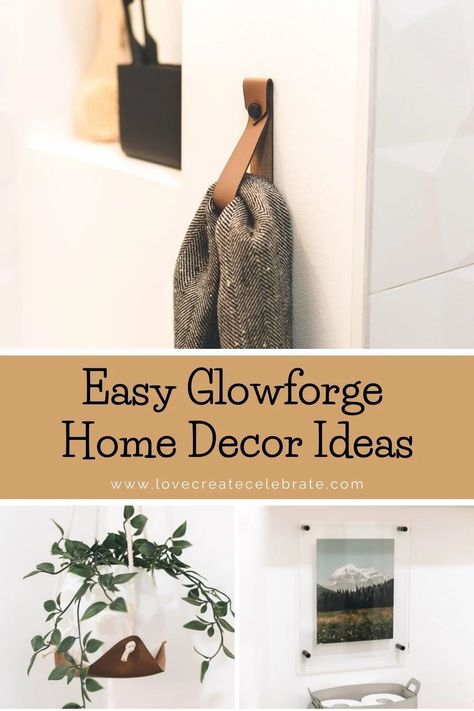 3 amazing Glowforge projects for your home! Learn how to make your own Glowforge projects with these SVG and PDF files or make your own! Make these DIY leather and acrylic glowforge projects, including a leather towel hanger, a leather plant holder or plant hammock, and an acrylic picture frame. Beautiful DIY Bathroom Home Decor. #glowforge #leather #acrylic Glowforge Projects Acrylics, Plant Hammock, Indoor Plants Ideas Decor, House Plant Decor, Indoor Plant Ideas, Plant Decor Ideas, Leather Picture Frames, Glowforge Ideas, Glowforge Projects