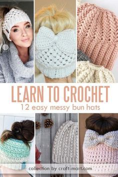 Crochet Messy Bun Hat Pattern Free, Messy Bun Hats, Messy Bun Hat Crochet Pattern, Bun Hat Crochet Pattern, Bun Easy, Crochet Bun Hat, Messy Bun Hat Pattern, Ponytail Hat Crochet, Messy Bun Hat Crochet