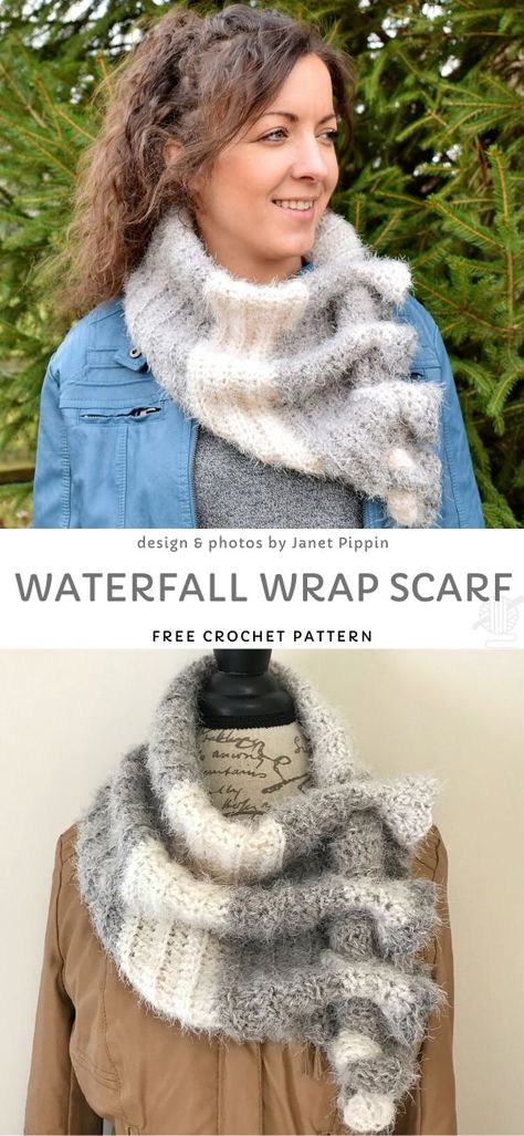 Cosy Crochet Wraps Crochet Fluffy Yarn Projects, Crochet Fluffy Yarn, Crocheted Scarfs, Crochet Fluffy, Cosy Crochet, Crochet Wraps, Crochet Prayer Shawls, Yarn Shawl, Disney Crochet Patterns