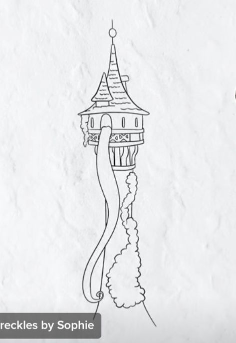 Tangled Tower Drawing Easy, Tangled Tower Tattoo, Rapunzel Tower Tattoo, Tangled Castle Drawing, Rapunzel Tower Drawing Easy, Rapunzel Castle Drawing, Tangled Tower Drawing, Rapunzel Tower Drawing, Disney Doodles Simple