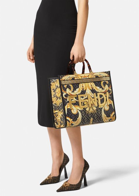 Fendi X Versace, Gold Baroque, Donatella Versace, Designer Totes, Small Tote Bag, Shopper Tote, Small Tote, Cute Bags, Lady Dior Bag