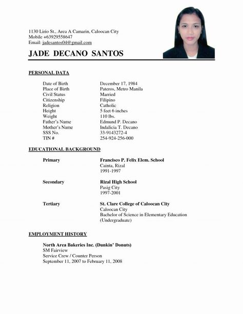 Basic Resume Examples Easy Resume Example For Simple Filipino Resume Format Theomegaca - wikiresume.com Easy Resume Examples, Basic Resume Format, Simple Resume Examples, Basic Resume Examples, Simple Resume Format, Resume Pdf, Nametags For Kids, Resume Format For Freshers, New Grad Nurse