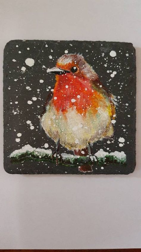 Hand painted designs using acrylic media on slate finished with high grade varnish so can be hung outdoors.  Various slate shapes from square, rectangle and heart shaped with twisted rope hanger.  Made to Order and no two paintings are the same, so totally unique and great gift ideas! I produce coasters, wall hangings, chalk reminder boards, door number hangers etc. If you would lime something particular painted please contact me for price and timescale. Winter Slate Painting, Slate Art Ideas, Painting On Slate Ideas, Slate Painting Ideas, Slate Tile Crafts, Boards Door, Slate Painting, Painted Things, Octopus Painting