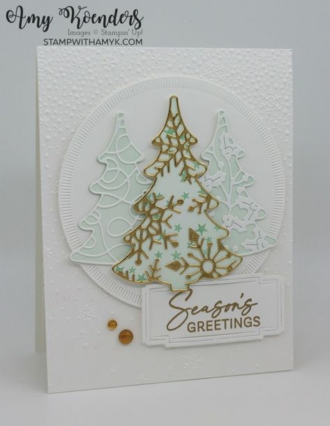 Stampin’ Up! Decorative Trees Christmas Card With Video Tutorial – Stamp With Amy K Stampin Up Decorative Trees, Decorative Trees Stampin Up Cards, Decorative Trees, Fun Christmas Cards, Create Christmas Cards, Snowflake Cards, Tree Stamp, Beautiful Christmas Cards, Trees Christmas