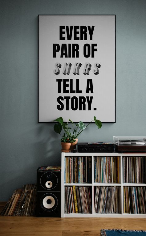 "Step into the narrative of your life with 'Every Pair of SNKRS Tell a Story' Printable Wall Art. This digital masterpiece is a tribute to sneaker culture and the stories that come with each pair. 👟🎨 This isn't just art; it's a conversation starter. Perfect for sneaker enthusiasts, collectors, or as unique party decor. Elevate your space or gift it to the sneakerhead who appreciates the journey behind each pair. 🎁 Sneaker Wall Art, Sneaker Wall, Unique Party Decor, Got Art, Sneaker Culture, Sneaker Lovers, Sneaker Art, Tell A Story, Wall Art Quotes