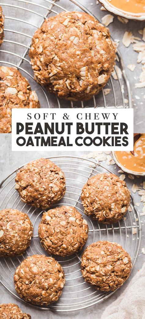 These Peanut Butter Oatmeal Cookies are incredibly soft, chewy, and loaded with peanut butter flavor. They use natural peanut butter that’s made with just peanuts, and gluten-free rolled oats. They’re also vegan and refined sugar-free. This simple cookie recipe will become a quick favorite for any peanut butter fan. Gluten Free Peanut Butter Oatmeal Cookies, Chewy Peanut Butter Oatmeal Cookies, Gluten Free Oatmeal Cookies, Butter Oatmeal Cookies, Peanut Butter Oats, Gluten Free Peanut Butter, Peanut Butter Oatmeal Cookies, Peanut Butter Oatmeal, Oat Cookies