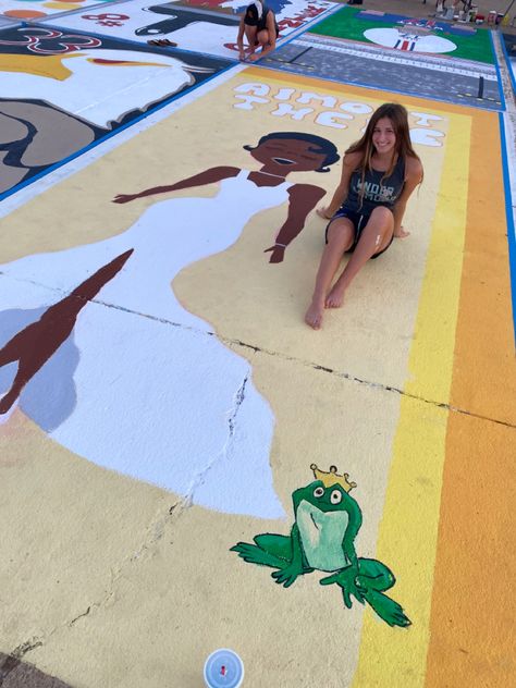 Yellow and orange background with tiana and frog prince Almost There Parking Spot, Tiana Senior Parking Spot, Princess Tiana Senior Parking Spot, Princess And The Frog Senior Parking Spot, Group Parking Spot Ideas, Princess Tiana Parking Spot, Tiana Parking Spot, Fun Parking Spot Ideas, Princess And The Frog Parking Spot