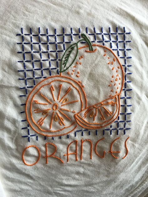 Orange Embroidery, Cute Embroidery, 자수 디자인, Orange Fruit, Blue And Orange, Embroidery Inspiration, Embroidery And Stitching, Embroidery Projects, Upcycle Clothes