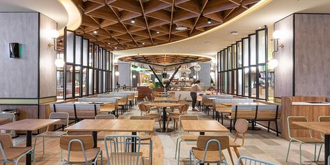 The exemplar of modern and vibrant food court Food Court Design, Vibrant Food, Food Courts, Durable Furniture, Hall Design, Food Hall, Retail Interior, Food Court, Restaurant Interior Design