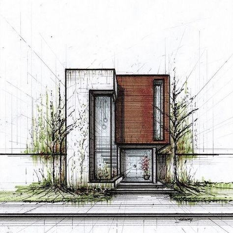 Exterior Sketch Design: Bridging Dreams and Realities Facade Sketch Architecture, Elevation Designs For House Drawing, Elevation Concept, Elevations Design, Home Sketch, Interior Architecture Sketch, Arch Sketch, Exterior Sketch, Architecture Blueprints