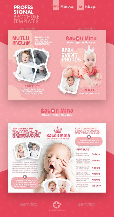 Baby Photo Brochure Templates Baby Social Media Design, Baby Poster Design, Baby Books Diy, Frames Design Graphic, Baby Ads, Business Graphics, Trifold Brochure Design, Banner Design Inspiration, Baby Posters