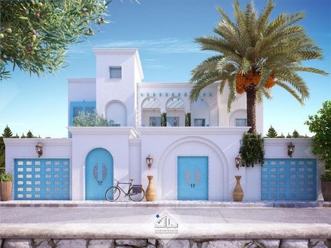 Greek Exterior Design, Greek Homes Exterior, Greek Houses Exterior, Villa Facade Design, Greek Style Home, Thai House Design, Greece House, Santorini House, Greek Villas